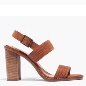 Madewell Mayla Brown Leather Slingback Heels Sandals Geometric Embossed Womens 6